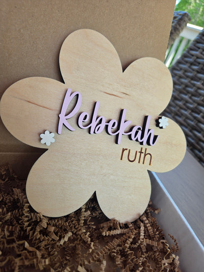 Personalized Flower Baby Name Announcement Sign With Matching Milestone Flowers