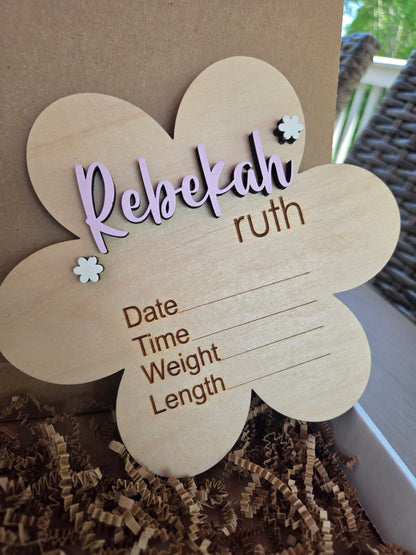 Personalized Flower Baby Name Announcement Sign With Matching Milestone Flowers