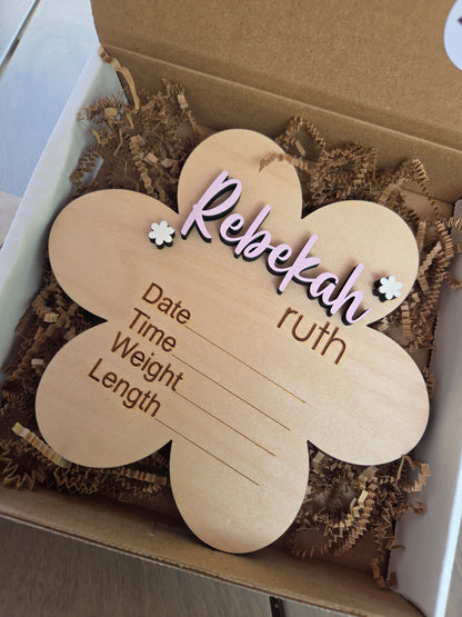 Personalized Flower Baby Name Announcement Sign With Matching Milestone Flowers