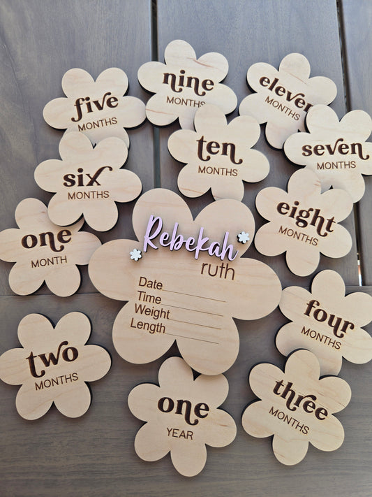 Personalized Flower Baby Name Announcement Sign With Matching Milestone Flowers